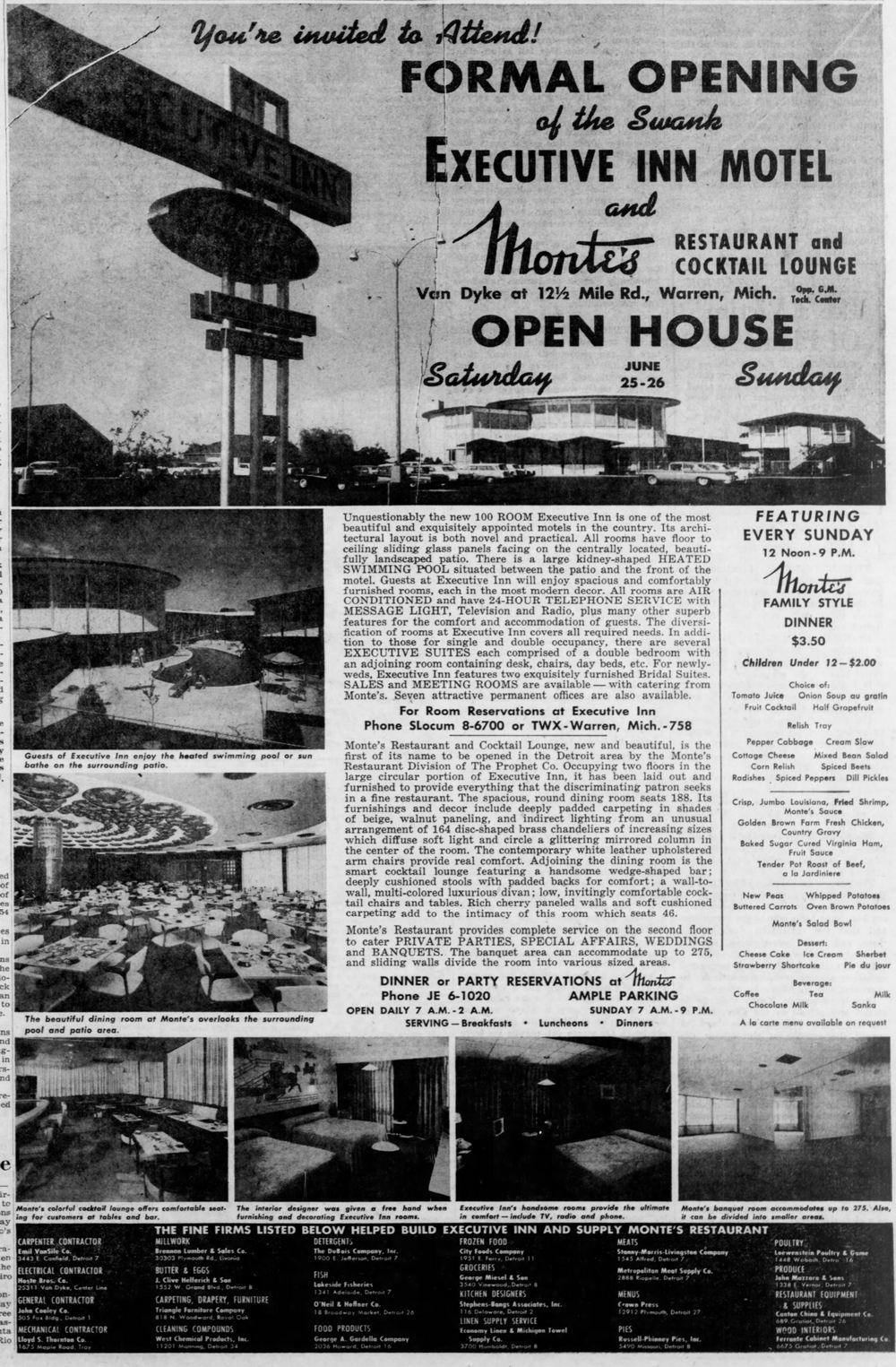 Executive Inn Motel - June 1960 Full Page Opening Announcement